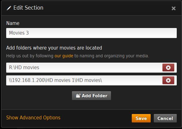6. If you are using Plex Media Server on windows you can type in the samba folder share in the form of \\IPofDevice\folder\ Note in the screenshot below our example is \\19