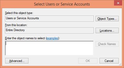 Figure 9: Select User from Active Directory NOTE: You should use any of the following user account or object.