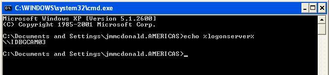 b. To determine which Windows Active Directory logon server you are logged onto, type the following: echo