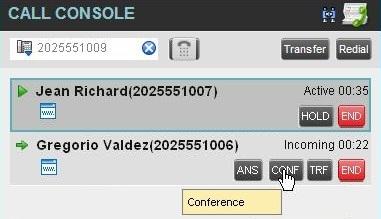 5.9 Manage Conference Calls You manage conferences in the Call Console. You use the: " Current calls area to establish a conference and add participants to it.