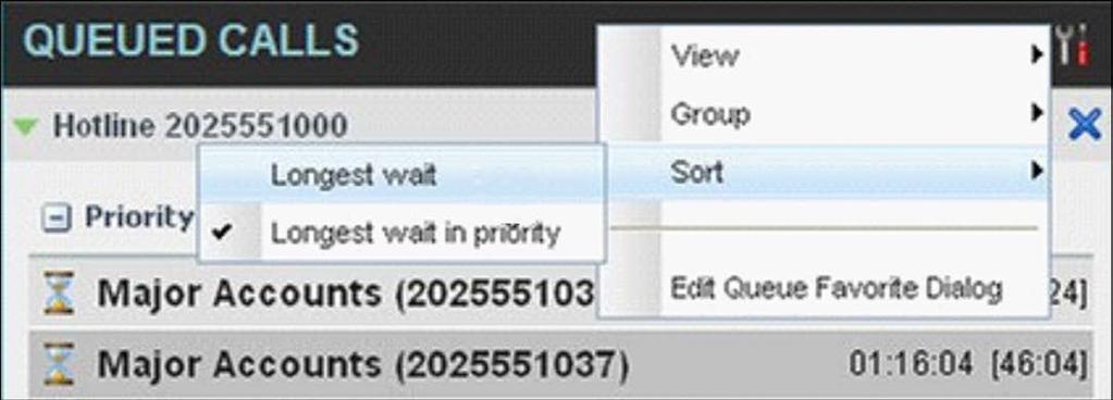 Queued Calls Options Group To ungroup calls, unselect the Group by Priority option.