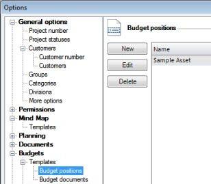 3. Do one of the following: o Add a new budget position by clicking New. In the New Position dialog box type a new name in the Name field. Type additional information in the Description field.