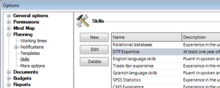 Skill management Enter the skills of your team members in the InLoox PM options.