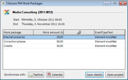 Display planning data In the InLoox PM Work Package dialog box, double-click an entry or click Open details to display the work package details.