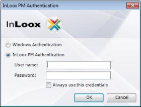 1. Open the InLoox PM Options. For more information on how to open the InLoox PM options, see Open the InLoox PM options. 2. Under User settings click User Login. 3.