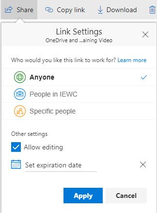 From this menu, you can edit share permissions on the item such as who can access it, whether or not users can edit the document, and if the link to access the document expires at some point.