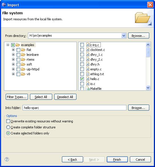 Figure 5.2. Import files and folders 5.3. Compiling By default Eclipse is set to build automatically, which will compile the whole project on every save.