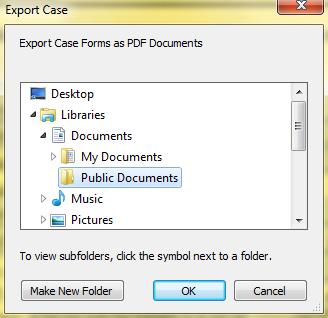 . 1.1.2 Export Case Enabled when a Case is open, this item allows you to save a folder to your computer that contains PDF copies of all the Forms in the Case.