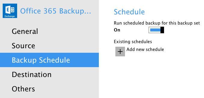 4. Turn on the backup schedule by switching the Run scheduled backup for this