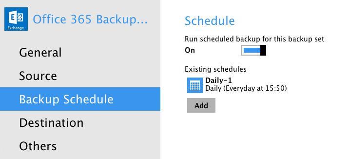 Configure the backup schedule settings on this page, then click OK when you are