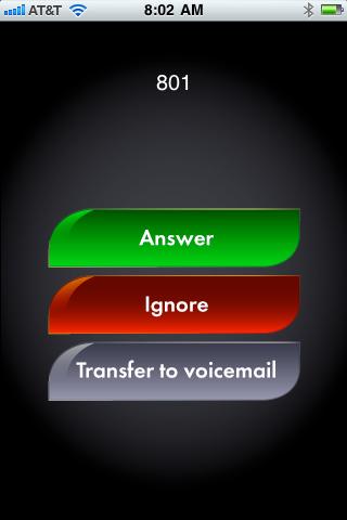 The screen displays the incoming caller information as presented by the company s address book and your extension number.