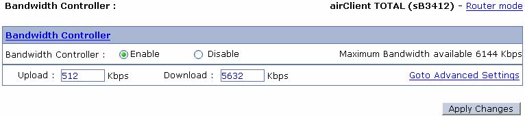 3.2. Bandwidth Controller Using the Bandwidth Controller on the acnpt, the user can limit the wireless link bandwidth for the upload/download speed.
