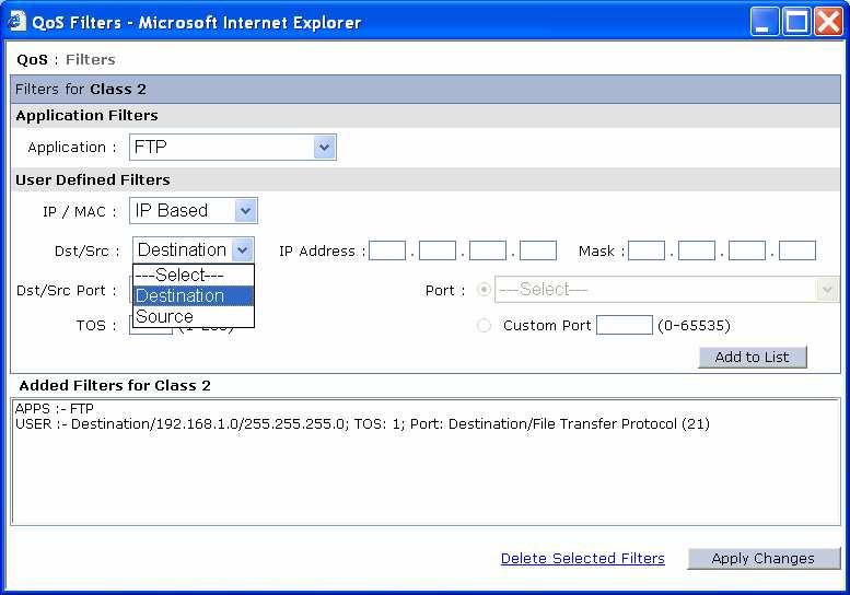 3. Select whether the packet has to be filtered based on the IP or MAC. Figure 4-4: Selection Menu of IP/MAC based filter 4.
