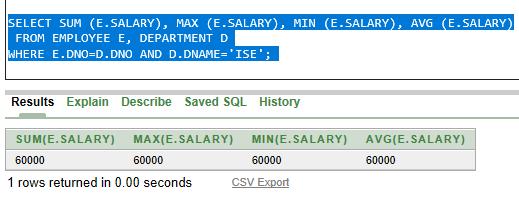 3. Find the sum of the salaries of all employees of the Accounts / ISE department, as well as the maximum salary, the minimum salary, and the average
