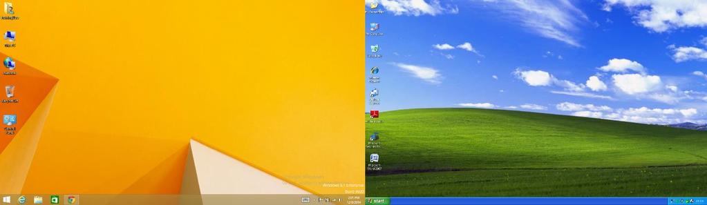 The Desktop is very similar to previous versions of Windows. You can still double click icons on the desktop or single click icons in the taskbar.