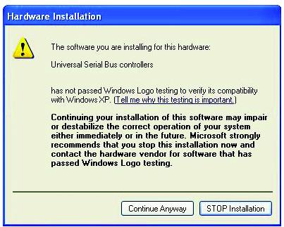 Windows XP tells me that the software for the player is not certified. What do I do?