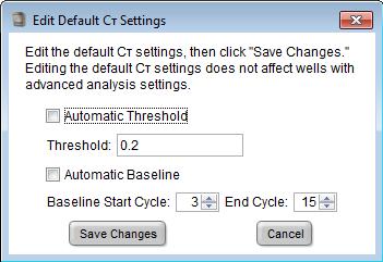 5 Chapter 5 Select Analysis Settings and Thresholds View/Edit C T settings View/Edit C T settings Select the C T Settings tab to view the settings for C T.
