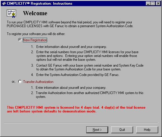 Step 1. Open CIMPLICITY HMI Registration: Instructions 1. Select CIMPLICITY>HMI on the Windows Start menu. 2. Select Registration.