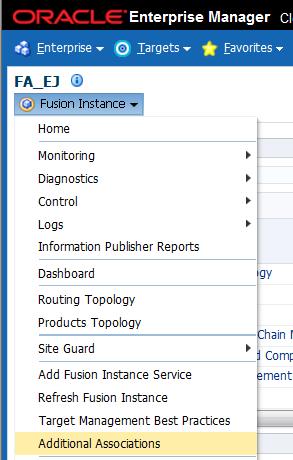 Go to Fusion Instance home page, click Fusion Instance drop down menu and select Additional Associations.
