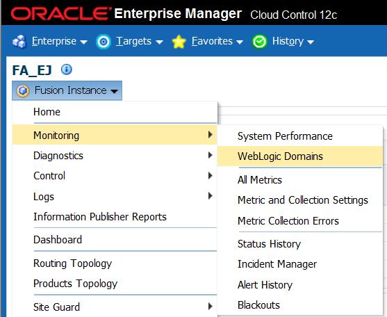 This page shows all the members of WebLogic Domains and Performance Summary of all