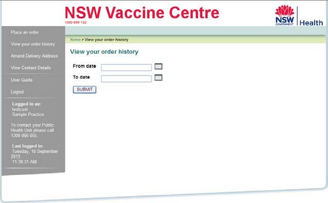 8. View past vaccine orders To view all or some of your past orders, from the initial screen, click on the View Past Orders button.