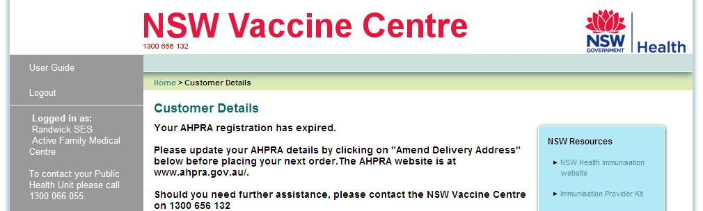 6. Update your AHPRA details If the below message appears when you login, you will need