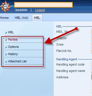 Chapter 4: Manage outbound shipments HBL s sub information HBL s sub information can be entry by clicking to sub menu on the left side of form.
