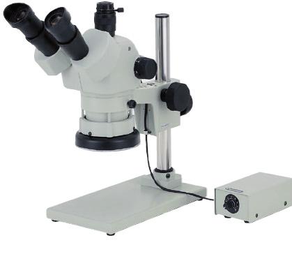 The microscope includes a 303 mm high column and a 9 W fluorescent built-in light. The eyepieces are 5 inclined and the desk is 360 rotatable.