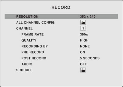 SENSOR recording Recording when the external sensor of DVR is set off. S icon is displayed on the screen. SCHEDULE recording Recording according to the schedule setting.