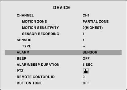 To select a channel for sensor triggered recording, go to CHANNEL filed using button and select a channel from CH1, CH2, CH3, and CH4 using button. Go to RECORDING BY filed using button.