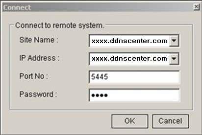 IP Address: Input the Domain Name that is registered on http://ddnscenter.com (EX. XXXXX.ddnscenter.com) Port Number: Input the port number.