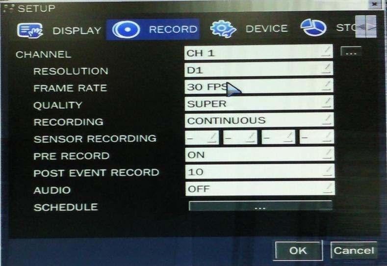 Figure 3.3.1. Recording mode setup screen CHANNEL Menu item Table 3.3.1. Menu items in Recording mode setup Description Select a channel for applying the following settings using the mouse or the control button ( ) on the remote control.