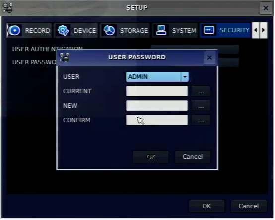 USER PASSWORD ADMIN, NETOWRK, USER1, USER2, USER3: V check: It means the user can access to the function. nothing: It means the user cannot access to the function.