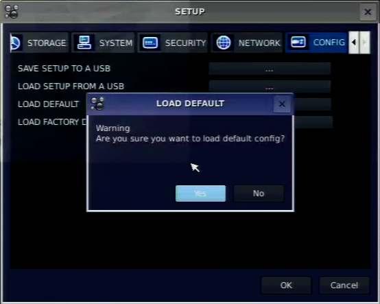 (The follow settings such as Language, DVR ID, Security User Authentication, Security User P/W, Date format, DLS settings, Network LOAD FACTORY DEFAULT settings, HDD overwrite, Limit