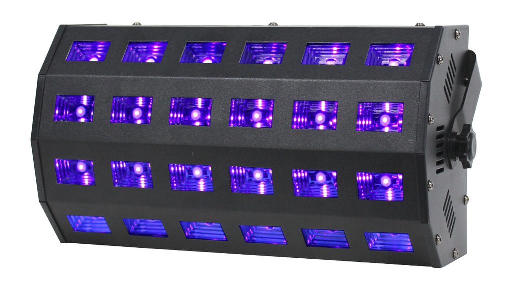 Product overview & technical specifications UV Power Flood This powerful UV Flood is loaded with 24 x 3W LEDs producing strong black light effects.