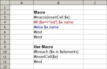 Appendix C: OpenDocument Format Template Figure 208 -- Invalid Usage of Macro Statement in ODS The macro will copy all contents between #macro and #end.