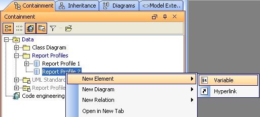 MagicDraw Report Wizard Overview 3. Type the name of the report data element in the Containment tree.