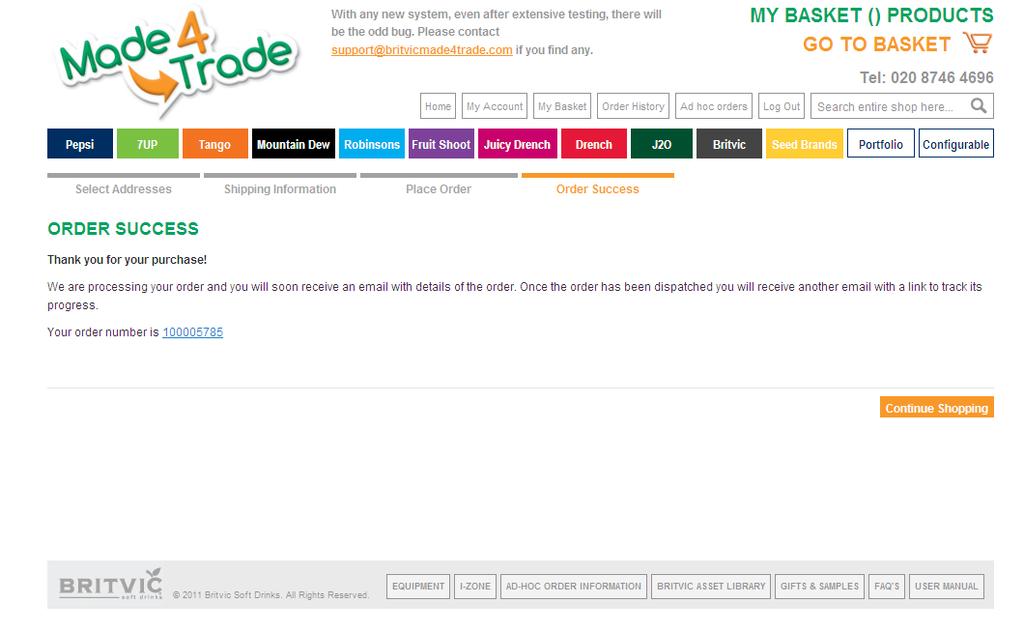 20 Order review page You will be able to review the order on this page, checking the addresses and order cost. Once you have reviewed your order click on Place Order to process.