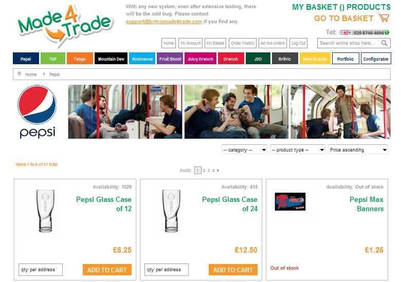 5 ORDERING A PRODUCT Category page When you click on one of the brands in the main navigation, you will be taken to the product category page.