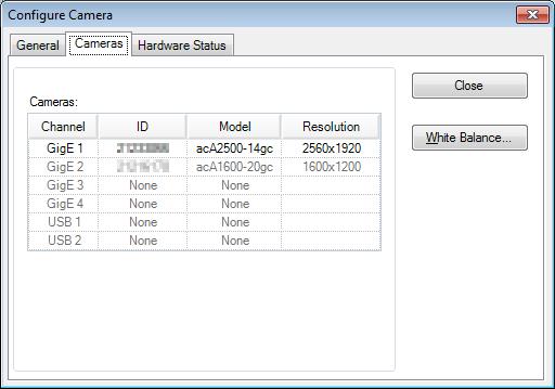 Setup 2. Software Configuration To see the camera configuration in the CV1/CV2 controller, select the camera and click the <Configure > button to show the [Configure Camera] dialog.