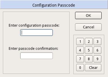 It is also possible to change the passcode to open the [Configuration] dialog window. Clicking the <Change.