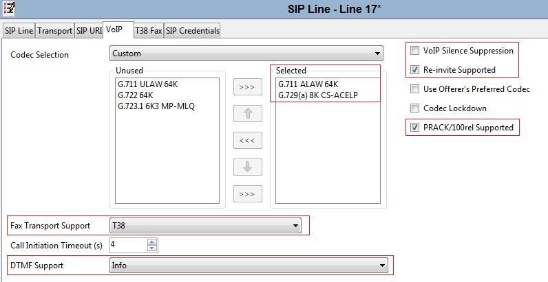 Select the VoIP tab to set the Voice over Internet Protocol parameters of the SIP line.