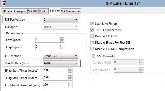 Select the T.38 Fax tab to set the T.38 parameters for the line.