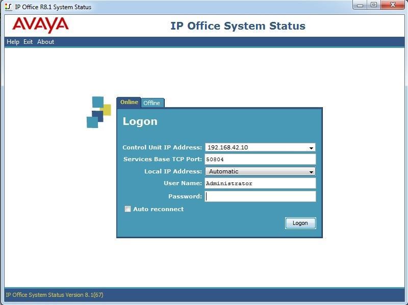 Log in to IP Office System Status at the prompt using the Control Unit IP Address for the IP office.