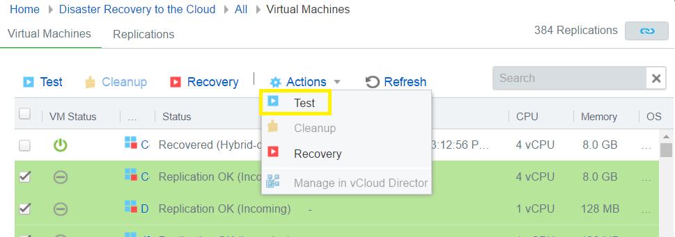 vcloud Air - Dedicated Disaster Recovery User's Guide Procedure 1 Click the Virtual Machines tab. The table of virtual machines appears.