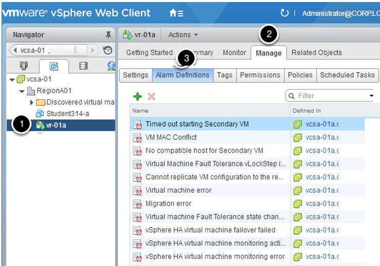 Configure vsphere Replication 9 Alarms You can configure and edit alarms to alert you when a specific vsphere Replication events occur.