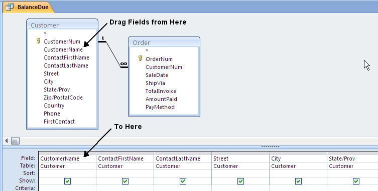 Figure 4 Creating a Query in the Design View Once you have added the fields that you want to your query you can run (execute) the query by clicking on