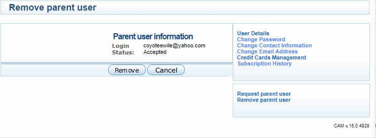 Your parent account information will be displayed. Click 'Remove' to dissociate your account. 2.7.