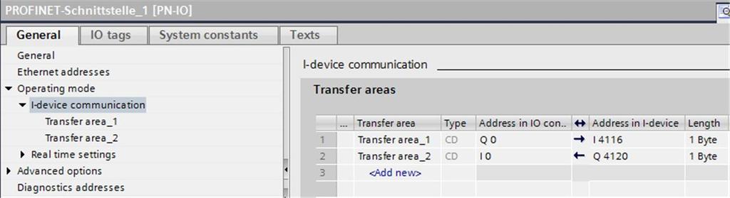 Select the type of communication relationship: currently, only CD or F-CD for Data exchange controller device can be selected. 6. The addresses are pre-assigned automatically.