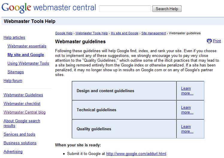 Search Engine Guidelines www.google.